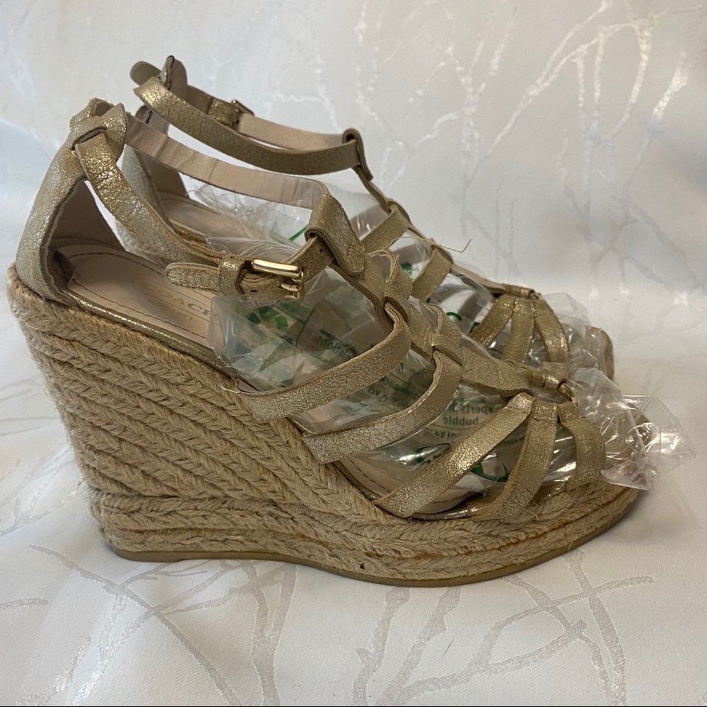 Coach strappy espadrille metallic wedges